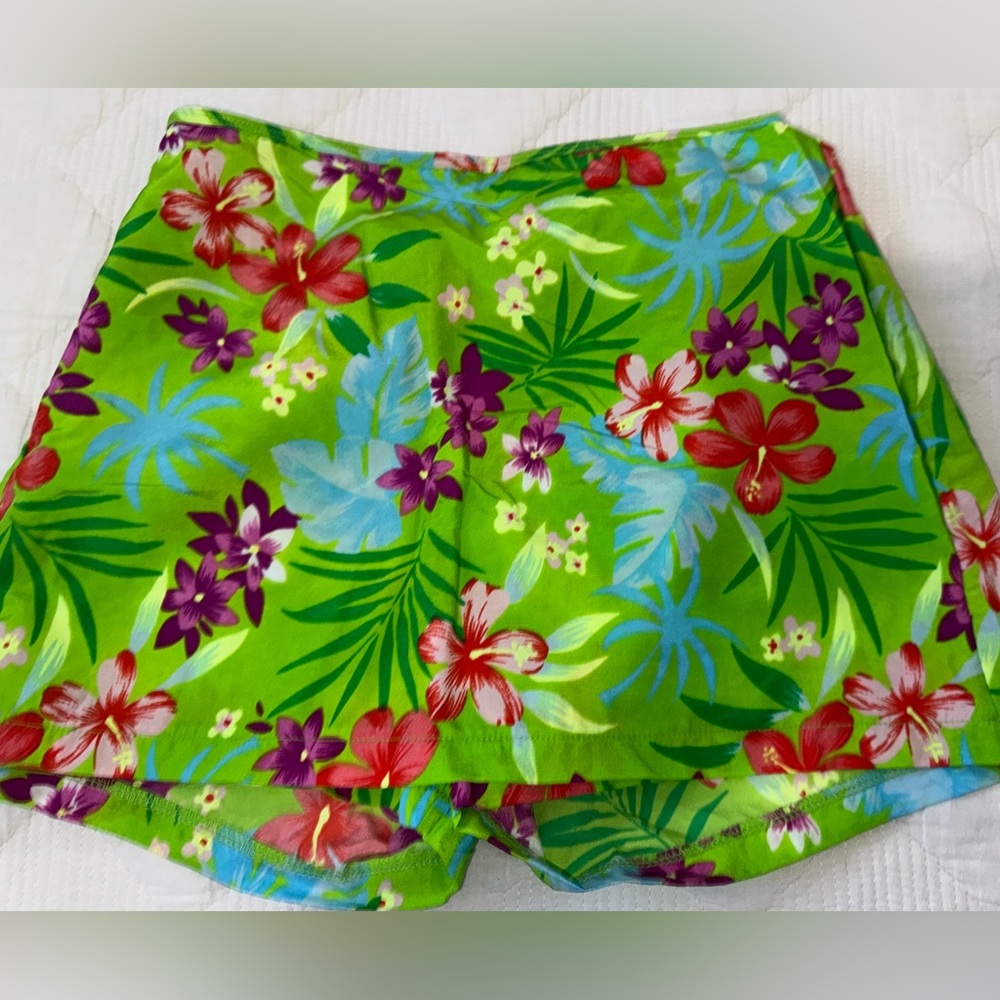 Catalina Swim Skirt Shorts Tropical Beach Floral Green Red Blue Small (4/6)